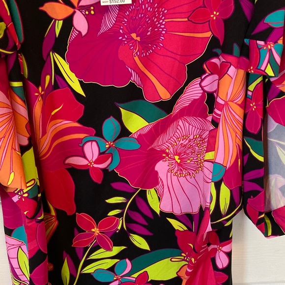 Trina Turk Bright Pink, Turquoise & Black Floral Swimwear Coverup - Picture 6 of 10